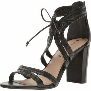 Via Spiga Women's V-Gardenia Block Heel Dress Sandal, Black Leather, Size 7.5
